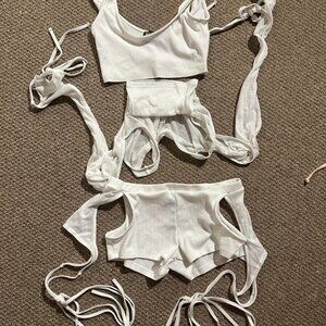 Darker Wavs PITCH MESH RIBBED TANK AND SHRUG SET